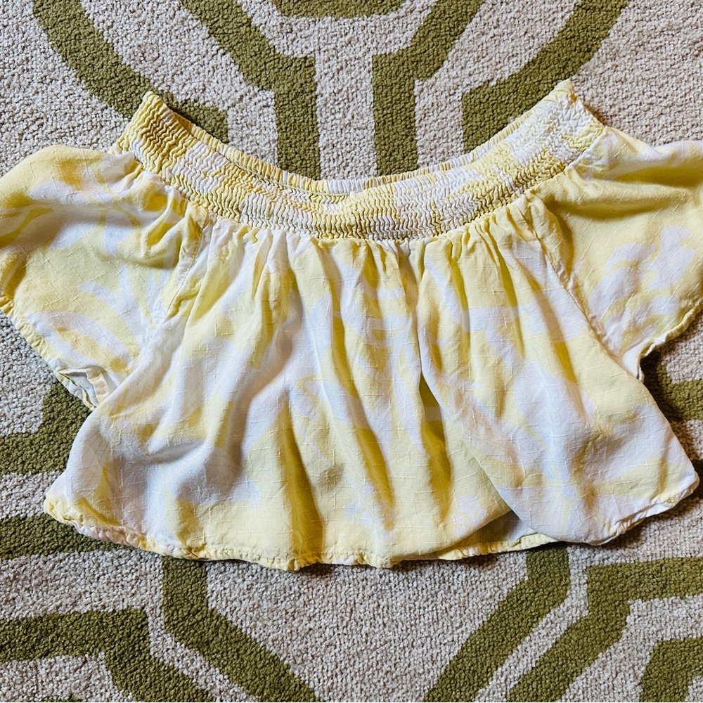 Yellow and White Off-Shoulder Crop Top